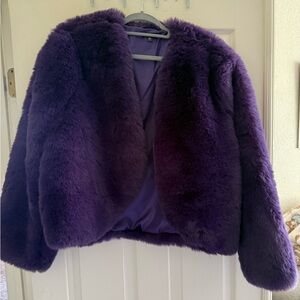 Venus cropped faux fur purple jacket large